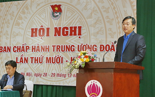 Đồng chí Lê Quốc Phong - Ủy viên dự khuyết BCH Trung ương Đảng, Bí thư thứ nhất BCH Trung ương Đoàn phát biểu khai mạc Hội nghị