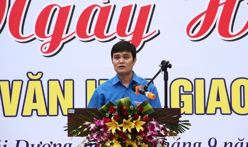 Đồng chí Bùi Quang Huy- Bí thư Trung ương Đoàn phát biểu tại Ngày hội