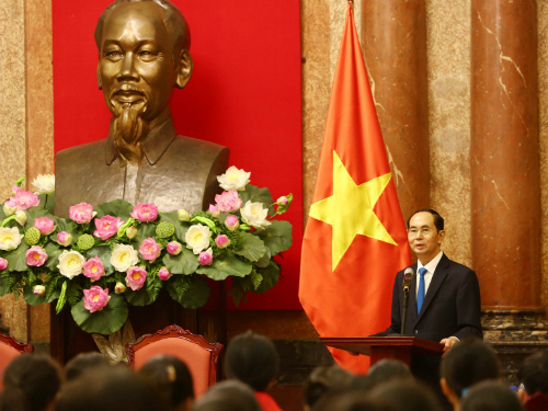 Đồng chí Đồng chí Trần Đại Quang – Uỷ viên Bộ Chính trị, Chủ tịch nước Cộng hoà Xã hội Chủ nghĩa Việt Nam phát biểu tại buổi gặp