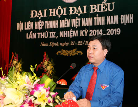 Đồng chí Nguyễn Mạnh Dũng, Bí thư thường trực Trung ương Đoàn phát biểu chỉ đạo tại Đại hội