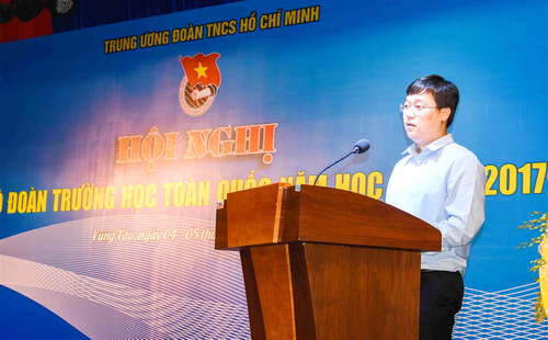 Đồng chí Lê Quốc Phong - Bí thư thứ nhất Trung ương Đoàn phát biểu tại Hội nghị