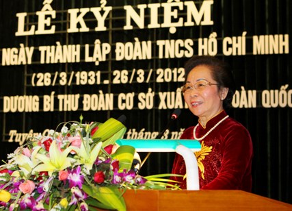 Đồng chí Nguyễn Thị Doan, Phó Chủ tịch nước phát biểu tại buổi Lễ. (Ảnh Văn Tý - TTXVN)
