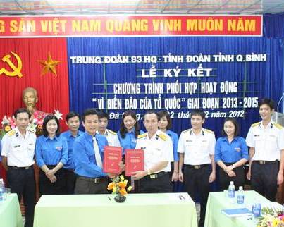 Lễ ký kết chương trình phối hợp hoạt động “Vì biển đảo Tổ quốc” giữa Tỉnh Đoàn Quảng Bình và Trung đoàn 83 Hải quân - Đà Nẵng