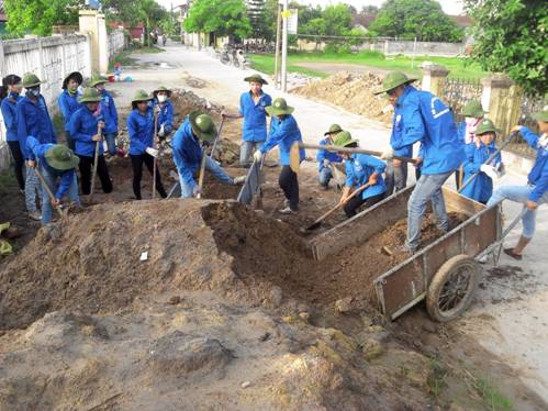 Đội thanh niên  tình nguyện Học viện Nông nghiệp Việt Nam giúp dân xây nhà