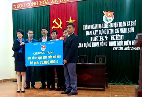 Lãnh đạo Thành Đoàn Hạ Long trao tặng giúp đỡ xây dựng Nông thôn mới trị giá 70 triệu đồng