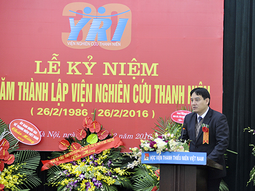 Đồng chí Nguyễn Đắc Vinh, Bí thư thứ nhất TƯ Đoàn phát biểu tại lễ kỷ niệm
