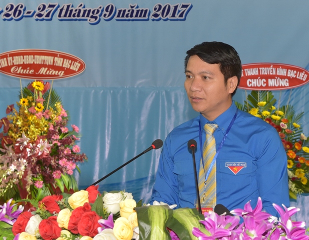 Đồng chí Nguyễn Ngọc Lương - Bí thư Ban Chấp hành Trung ương Đoàn đnag phát biểu tại Đại hội