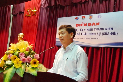 Đồng chí Nguyễn Long Hải - Bí thư T.Ư Đoàn, Phó Chủ nhiệm thường thực Ủy ban Quốc gia về Thanh niên Việt Nam phát biểu khai mạc diễn đàn