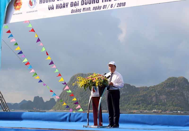 Bộ Trưởng Bộ Tài nguyên và Môi trường Trần Hồng Hà phát biểu lễ phát động.