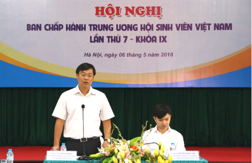 đồng chí Lê Quốc Phong – Uỷ viên dự khuyết BCH Trung ương Đảng, Bí thư thứ nhất Trung ương Đoàn, Chủ tịch Trung ương Hội SVVN phát biểu tại hội nghị