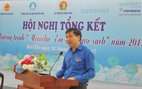 Bí thư Trung ương Đoàn Nguyễn Long Hải phát biểu tại Hội nghị Tổng kết Chương trình “Mizuiku – Em yêu nước sạch” năm 2017