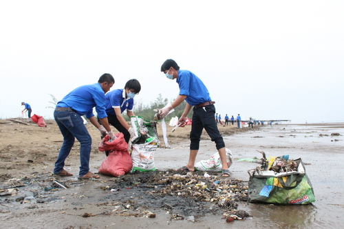 ĐVTN tham gia dọn rác trên bờ biển