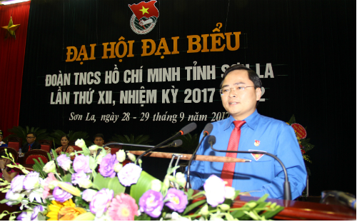 Bí thư BCH Trung ương Đoàn Nguyễn Anh Tuấn phát biểu tại Đại hội
