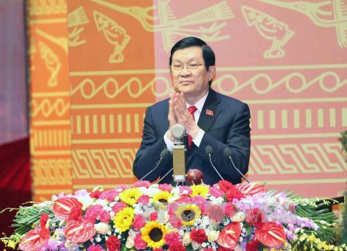 Đồng chí Trương Tấn Sang, Ủy viên Bộ Chính trị, Chủ tịch nước CHXHCN Việt Nam đọc Diễn văn khai mạc Đại hội. Ảnh: TTXVN